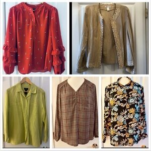 Pleione & More 5-Pc. Bundle Tops Blouses Jacket Button-Ups Large EUC Retail=$209